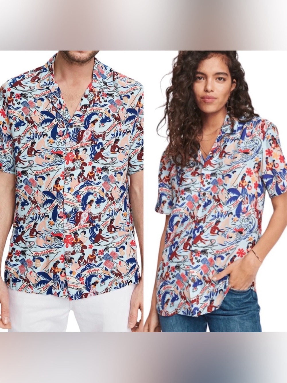 Scotch & Soda Short Sleeve Button-Front Shirt in Navy, Coral, Red, White